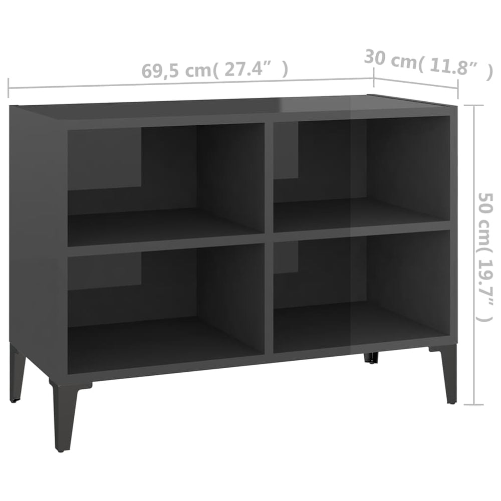 Tv-meubel met metalen poten 69,5x30x50 cm hoogglans grijs MeubelReus