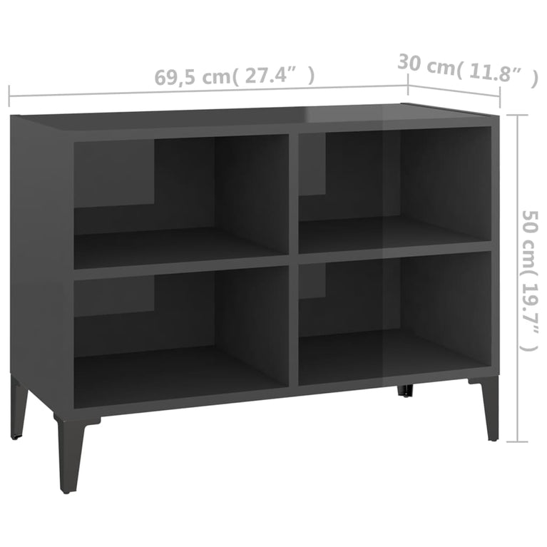 Tv-meubel met metalen poten 69,5x30x50 cm hoogglans grijs MeubelReus
