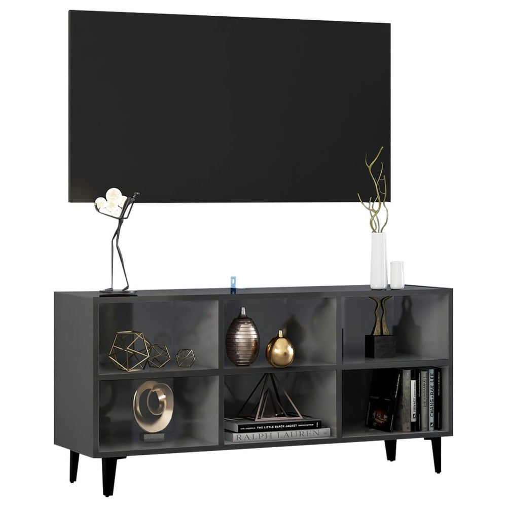 Tv-meubel met metalen poten 103,5x30x50 cm hoogglans grijs MeubelReus