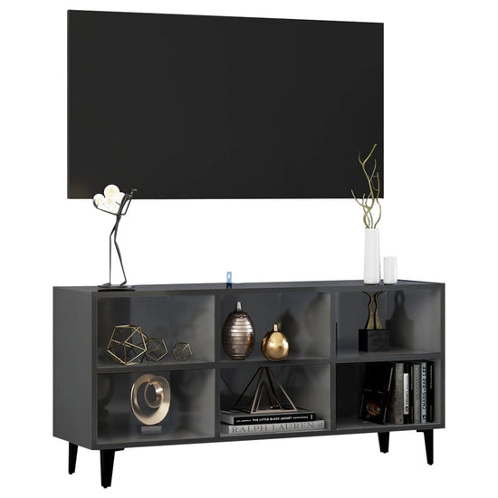 Tv-meubel met metalen poten 103,5x30x50 cm hoogglans grijs MeubelReus