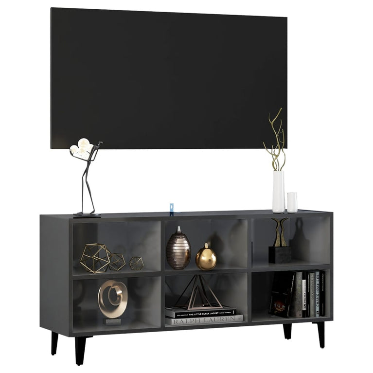 Tv-meubel met metalen poten 103,5x30x50 cm hoogglans grijs MeubelReus