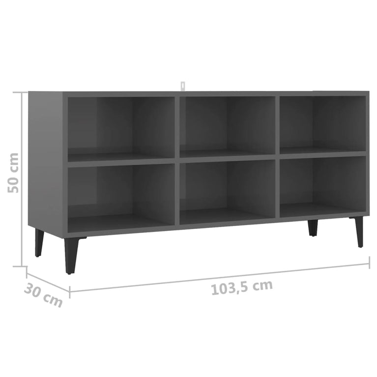 Tv-meubel met metalen poten 103,5x30x50 cm hoogglans grijs MeubelReus
