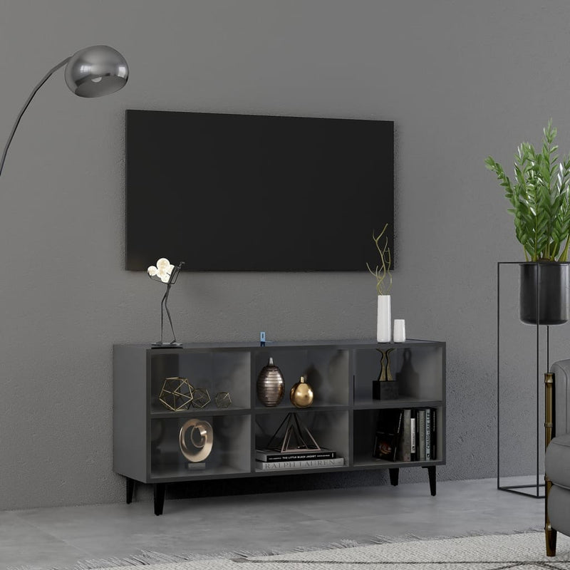 Tv-meubel met metalen poten 103,5x30x50 cm hoogglans grijs MeubelReus