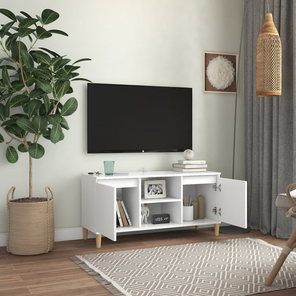 Tv-meubel met massief houten poten 103,5x35x50 cm wit MeubelReus