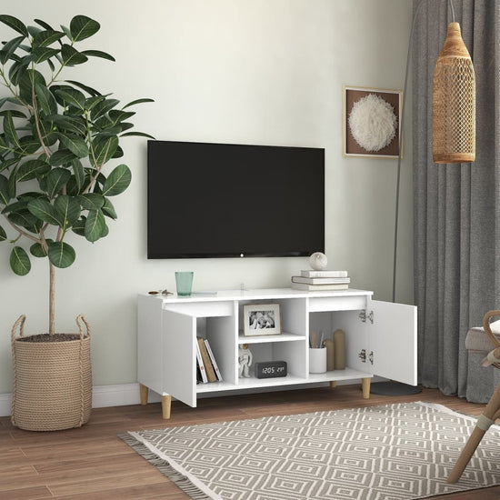Tv-meubel met massief houten poten 103,5x35x50 cm wit MeubelReus