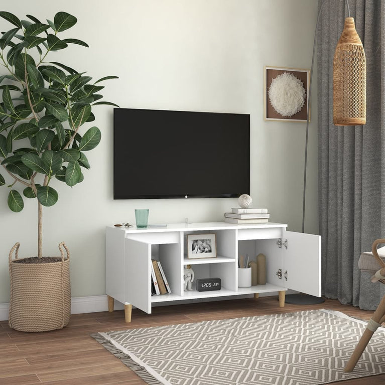 Tv-meubel met massief houten poten 103,5x35x50 cm wit MeubelReus