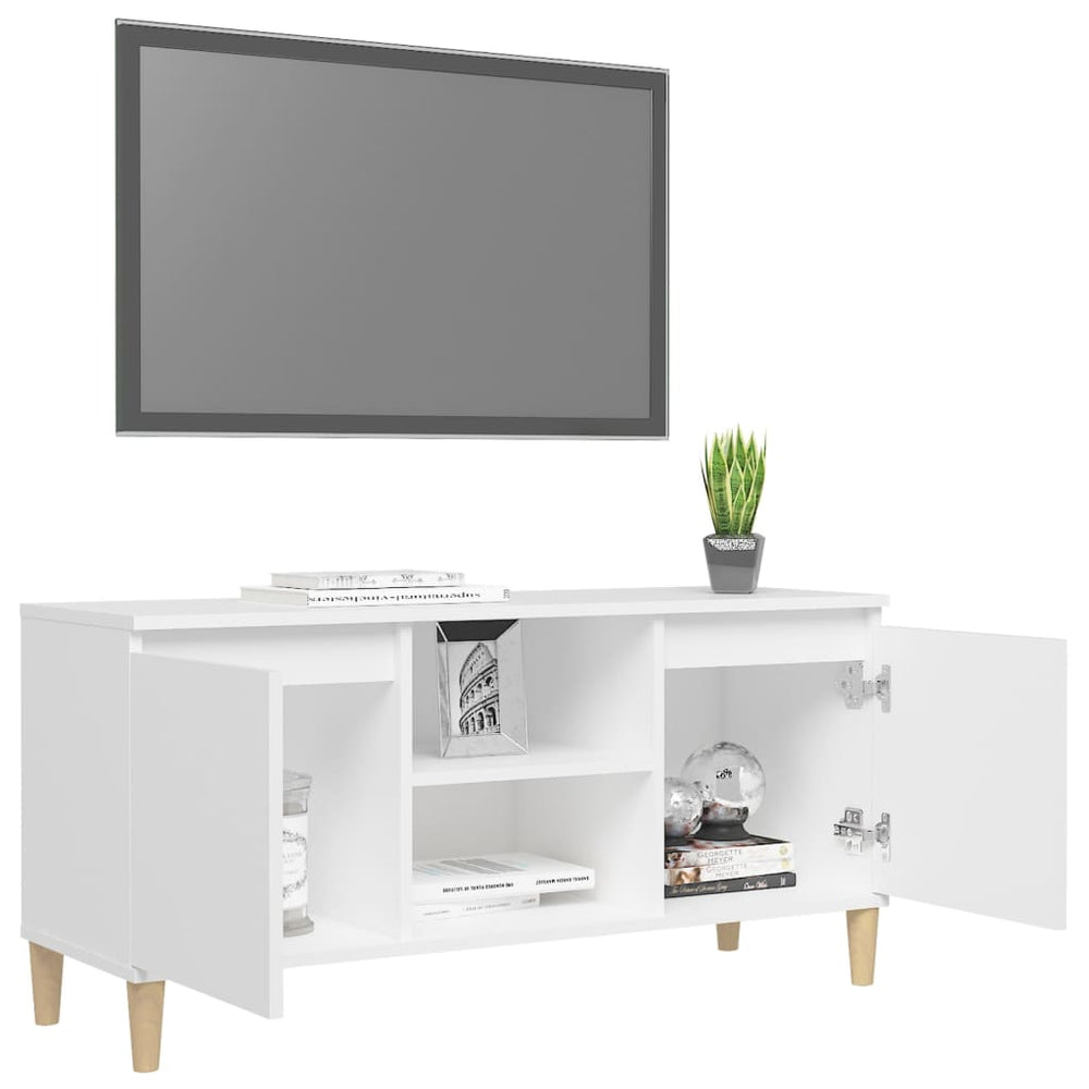 Tv-meubel met massief houten poten 103,5x35x50 cm wit MeubelReus