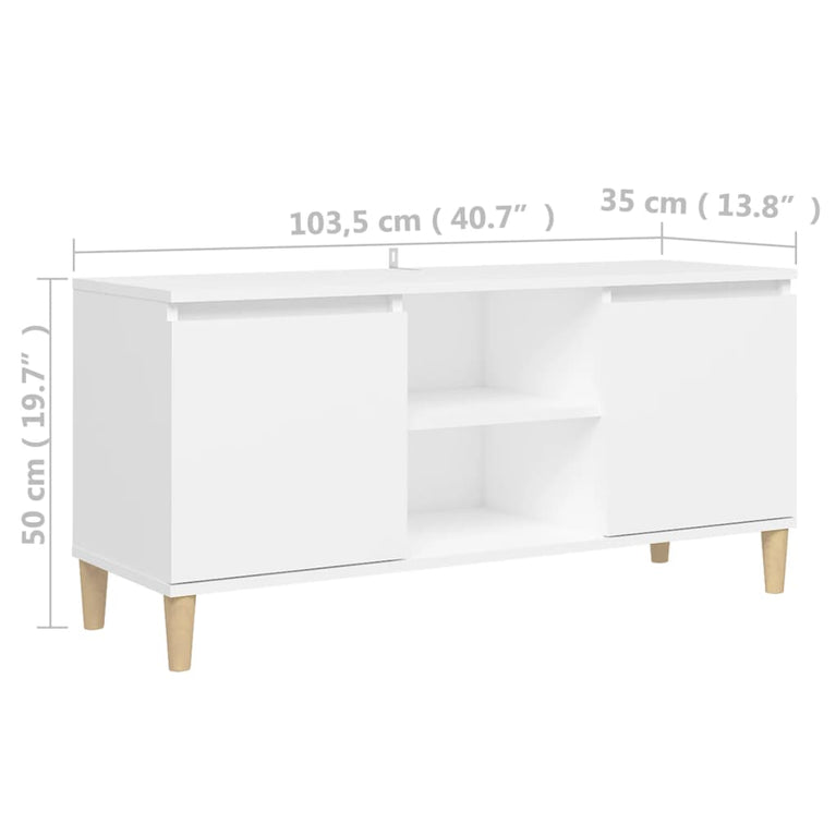 Tv-meubel met massief houten poten 103,5x35x50 cm wit MeubelReus
