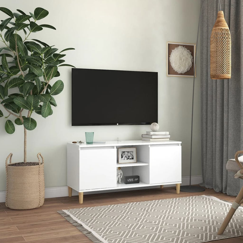 Tv-meubel met massief houten poten 103,5x35x50 cm wit MeubelReus