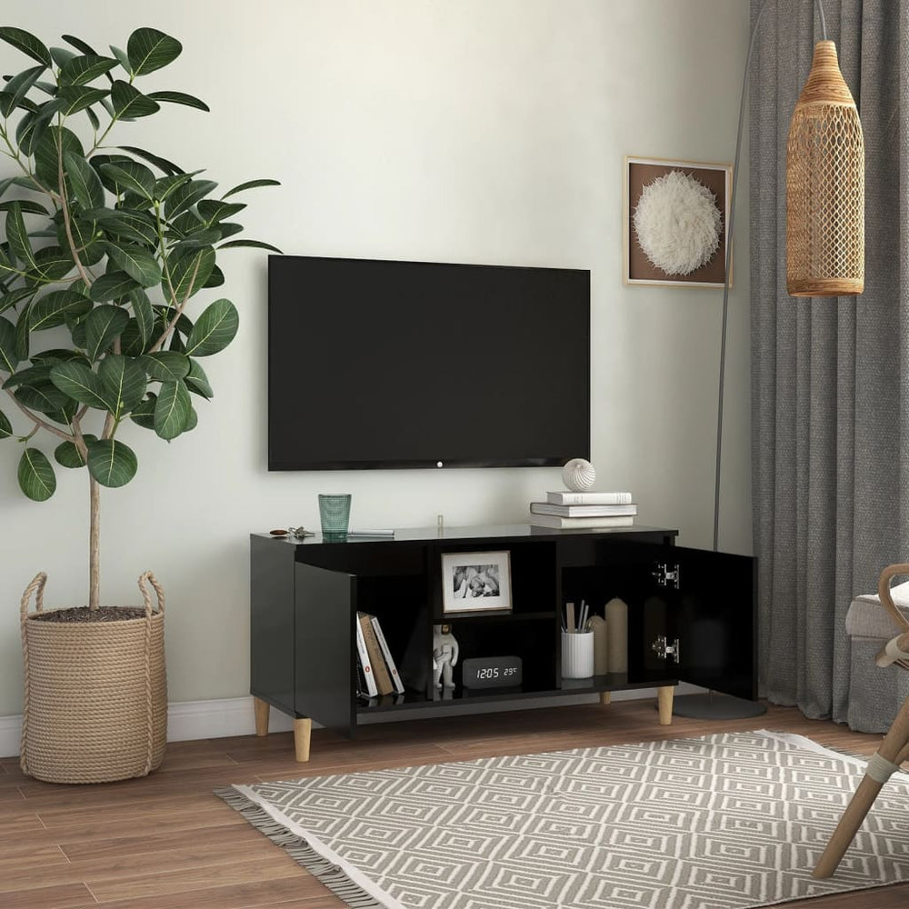 Tv-meubel met massief houten poten 103,5x35x50 cm zwart MeubelReus