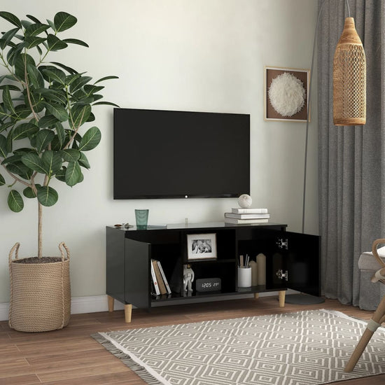 Tv-meubel met massief houten poten 103,5x35x50 cm zwart MeubelReus