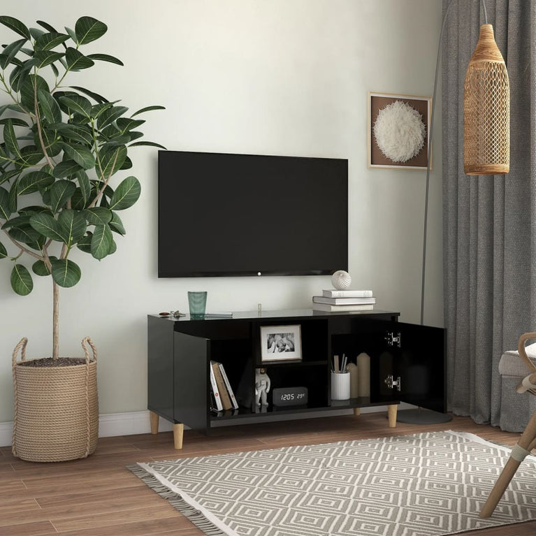 Tv-meubel met massief houten poten 103,5x35x50 cm zwart MeubelReus