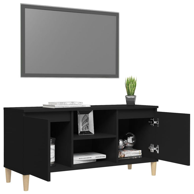 Tv-meubel met massief houten poten 103,5x35x50 cm zwart MeubelReus