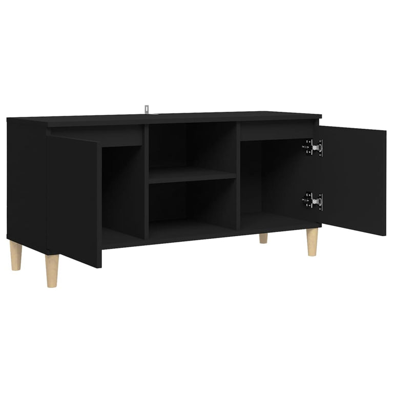 Tv-meubel met massief houten poten 103,5x35x50 cm zwart MeubelReus