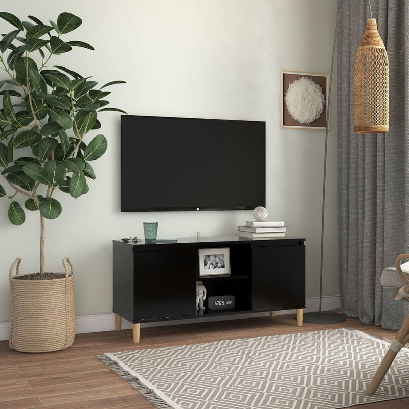 Tv-meubel met massief houten poten 103,5x35x50 cm zwart MeubelReus