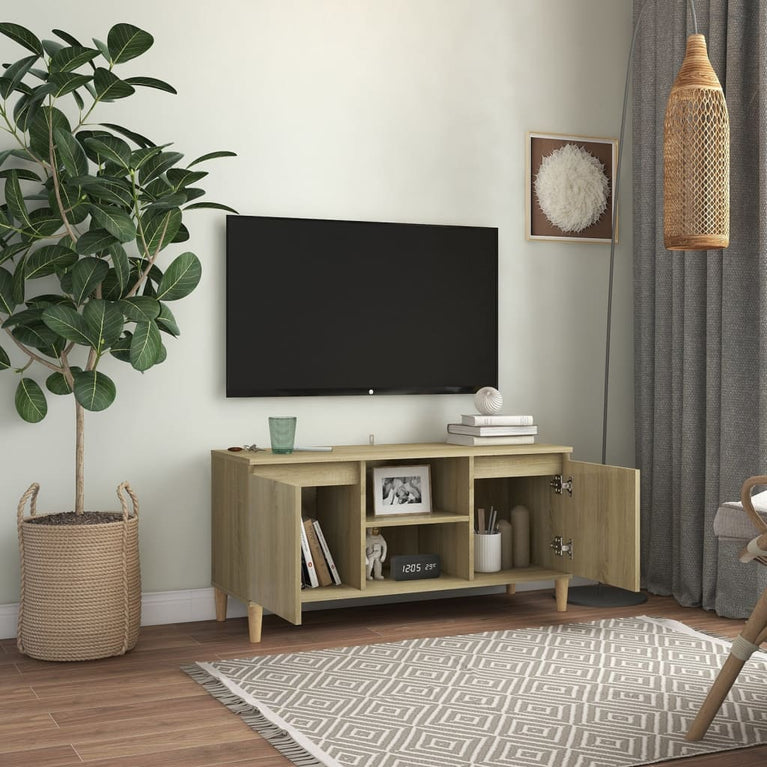 Tv-meubel met houten poten 103,5x35x50 cm sonoma eikenkleurig