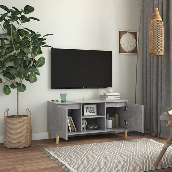 Tv-meubel met massief houten poten 103,5x35x50 cm betongrijs MeubelReus