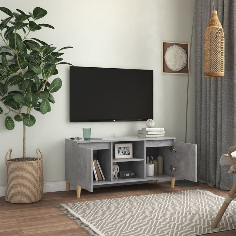 Tv-meubel met massief houten poten 103,5x35x50 cm betongrijs MeubelReus