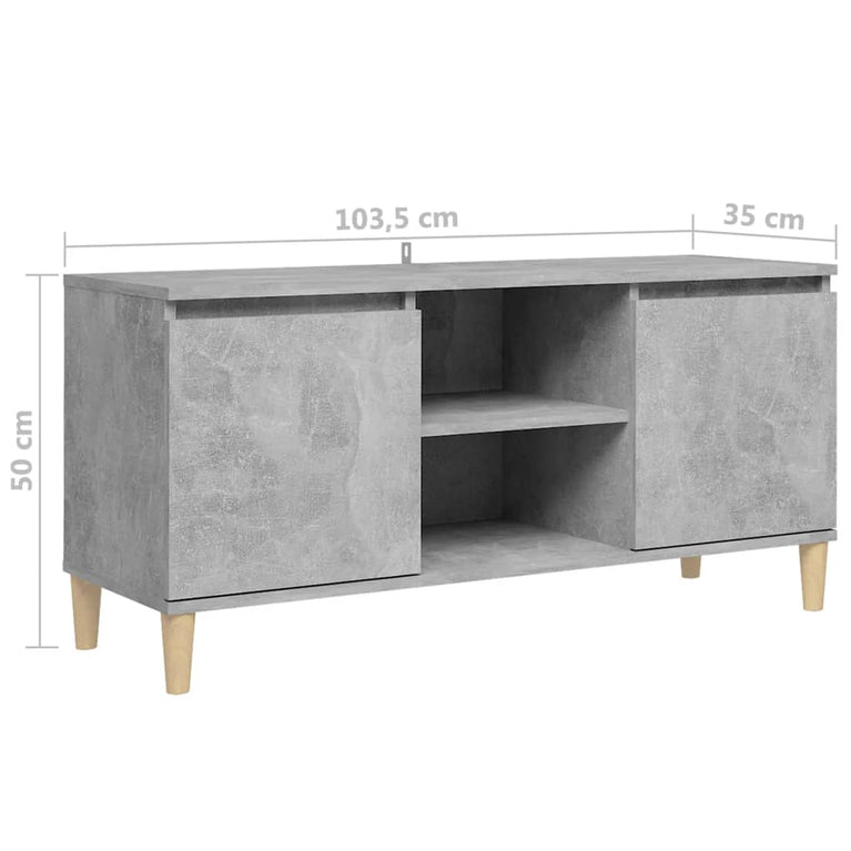 Tv-meubel met massief houten poten 103,5x35x50 cm betongrijs MeubelReus