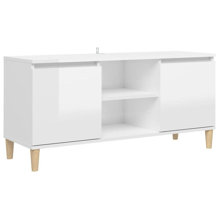 Tv-meubel met houten poten 103,5x35x50 cm hoogglans wit