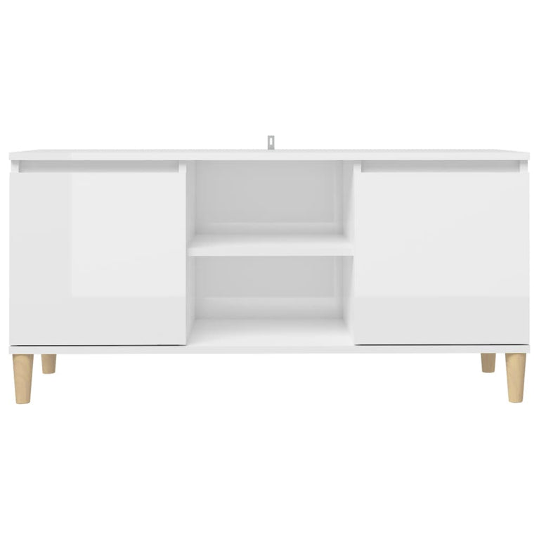 Tv-meubel met houten poten 103,5x35x50 cm hoogglans wit