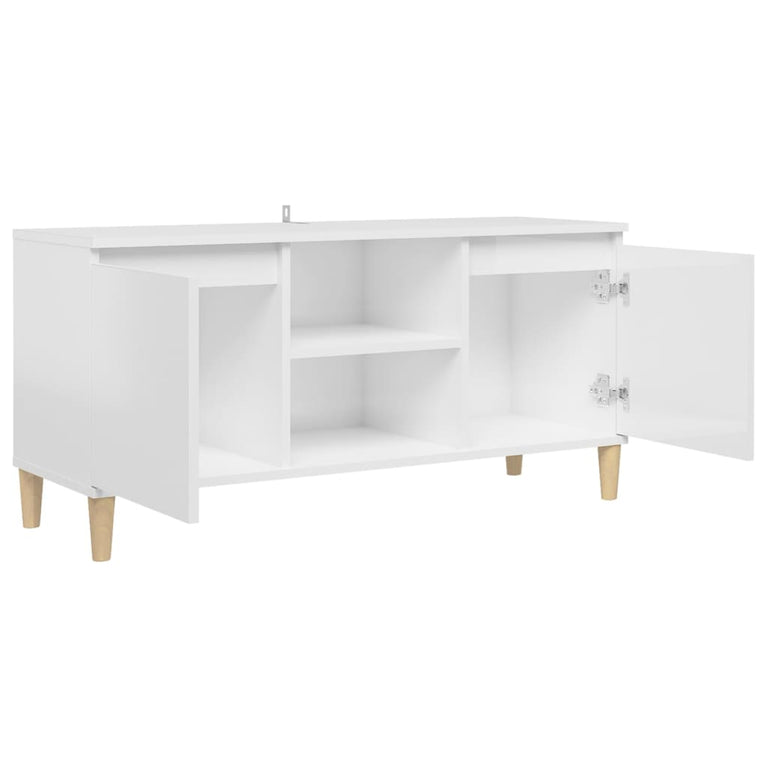Tv-meubel met houten poten 103,5x35x50 cm hoogglans wit
