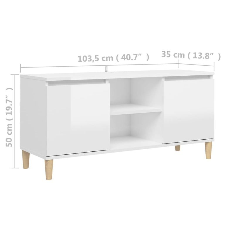 Tv-meubel met houten poten 103,5x35x50 cm hoogglans wit