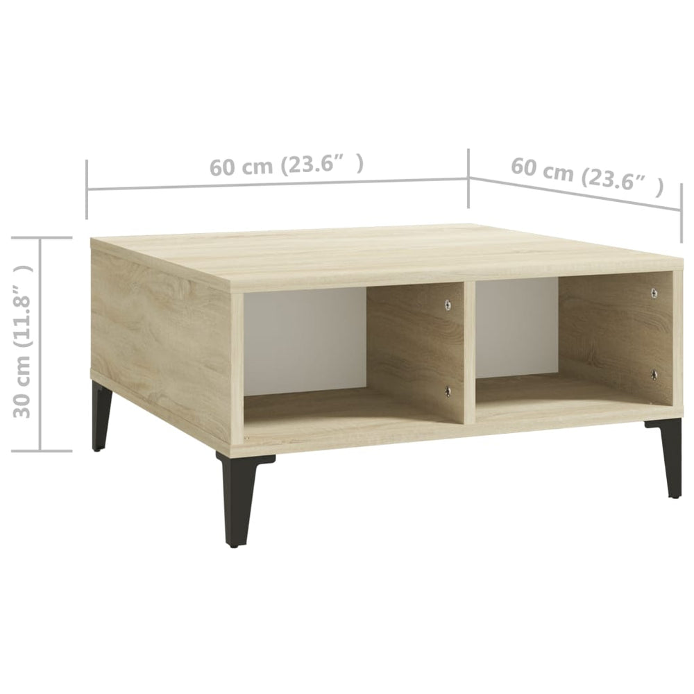 Salontafel 60x60x30 cm spaanplaat wit en sonoma eikenkleurig MeubelReus