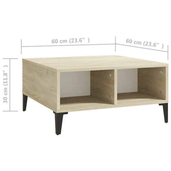 Salontafel 60x60x30 cm spaanplaat wit en sonoma eikenkleurig MeubelReus