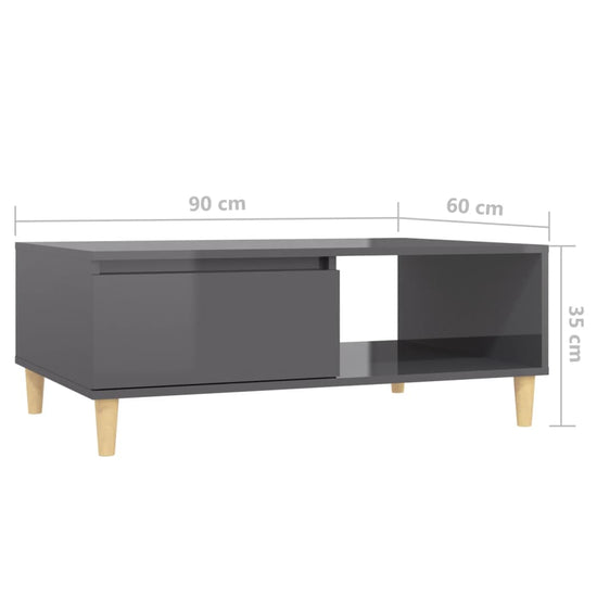 Salontafel 90x60x35 cm spaanplaat hoogglans grijs MeubelReus