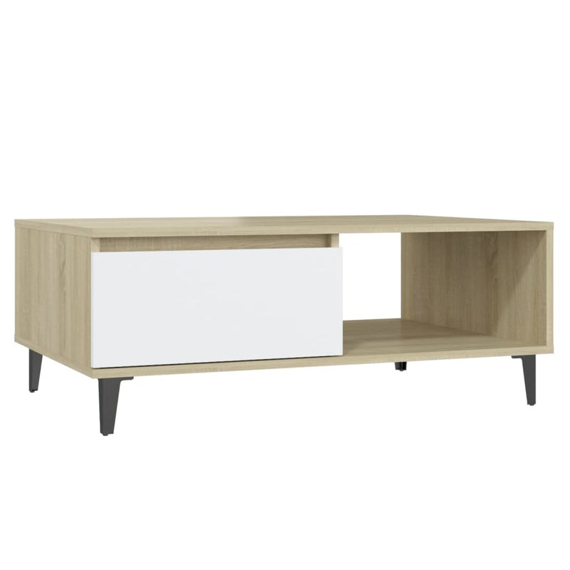 Salontafel 90x60x35 cm spaanplaat wit en sonoma eikenkleurig MeubelReus