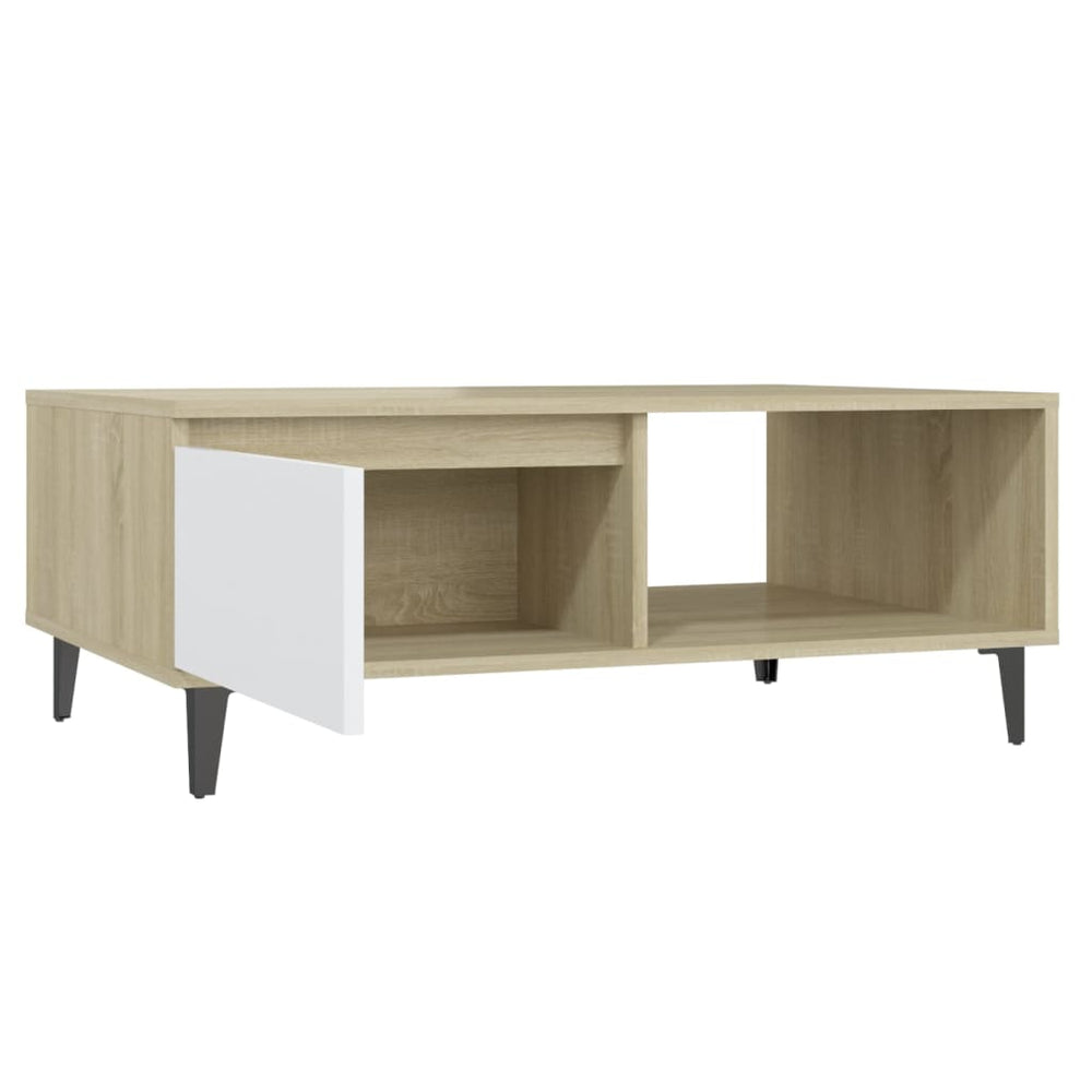 Salontafel 90x60x35 cm spaanplaat wit en sonoma eikenkleurig MeubelReus