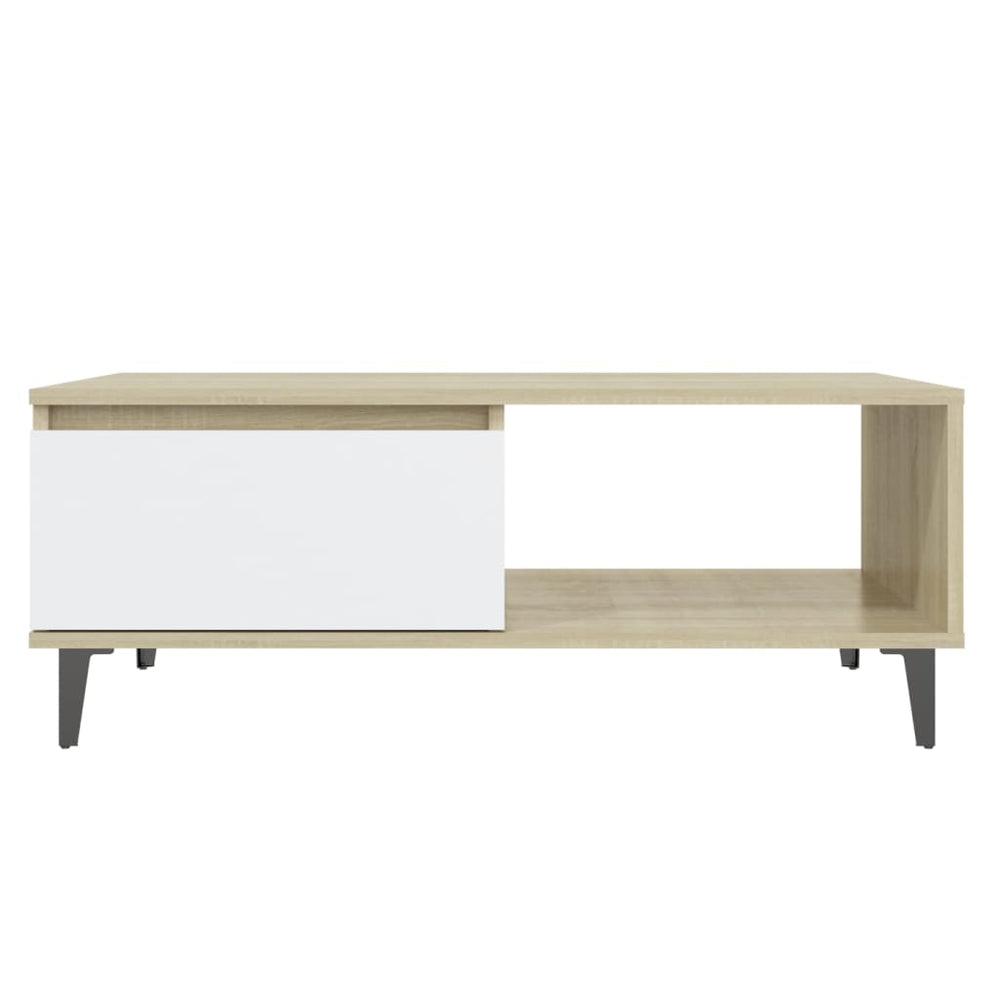 Salontafel 90x60x35 cm spaanplaat wit en sonoma eikenkleurig MeubelReus