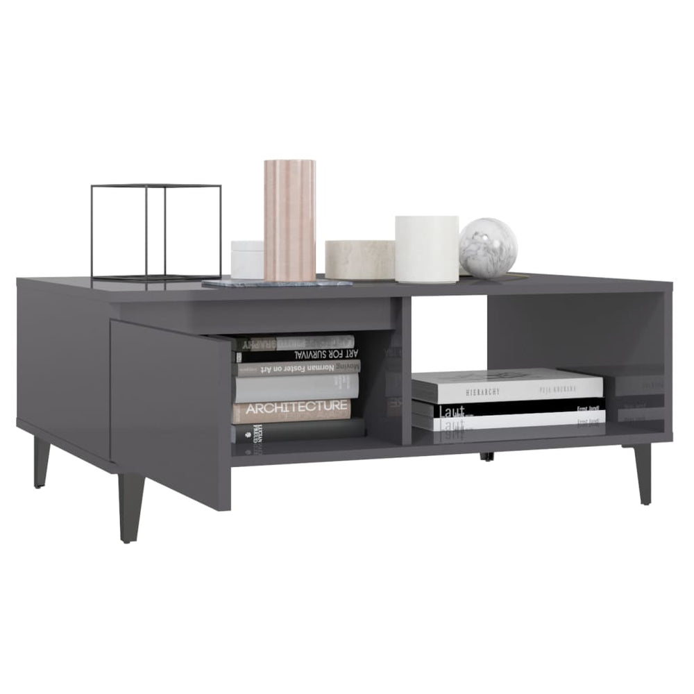 Salontafel 90x60x35 cm spaanplaat hoogglans grijs MeubelReus