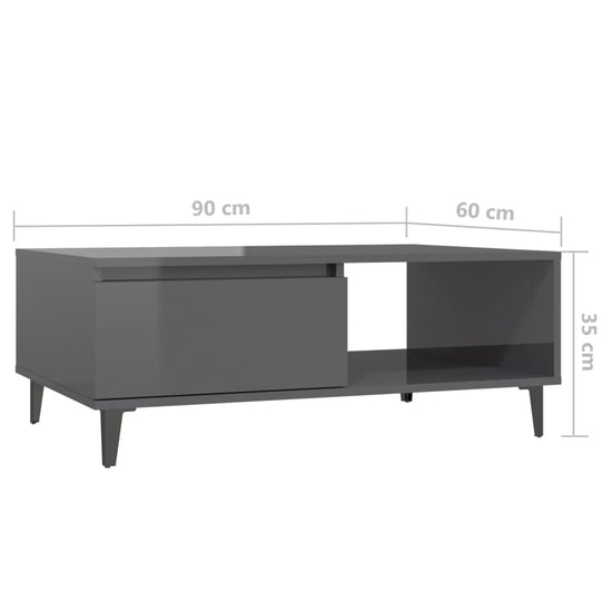 Salontafel 90x60x35 cm spaanplaat hoogglans grijs MeubelReus
