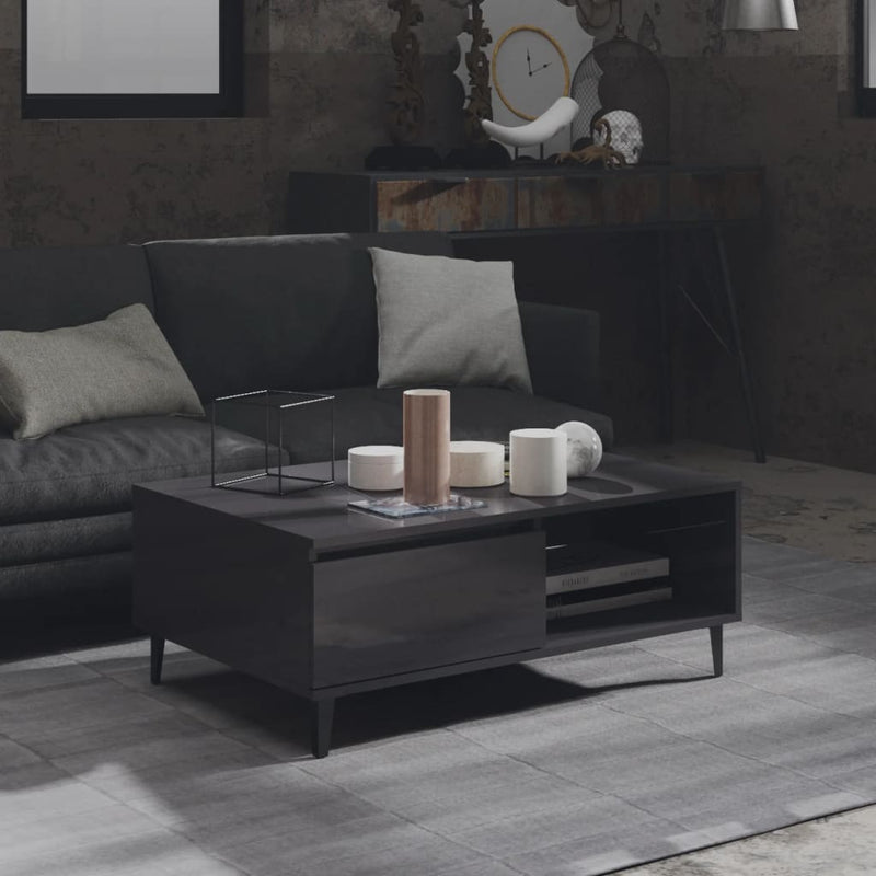 Salontafel 90x60x35 cm spaanplaat hoogglans grijs MeubelReus