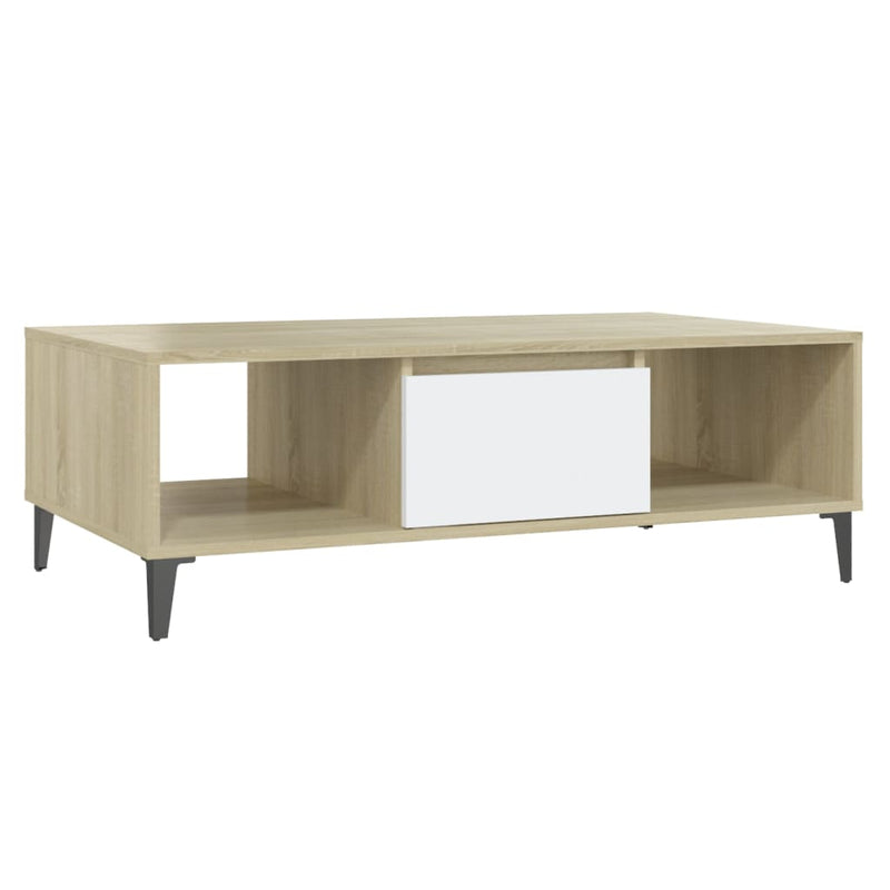 Salontafel 103,5x60x35 cm spaanplaat wit en sonoma eikenkleurig MeubelReus