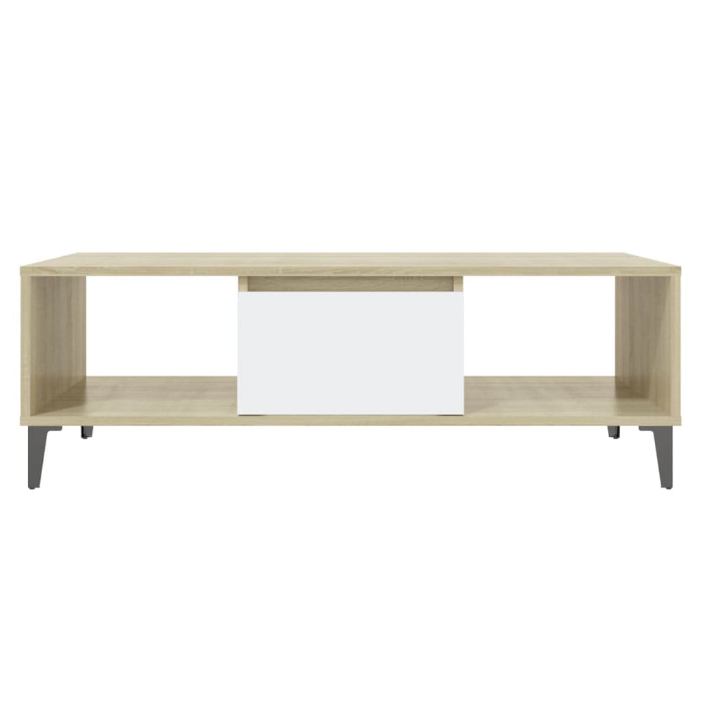 Salontafel 103,5x60x35 cm spaanplaat wit en sonoma eikenkleurig MeubelReus