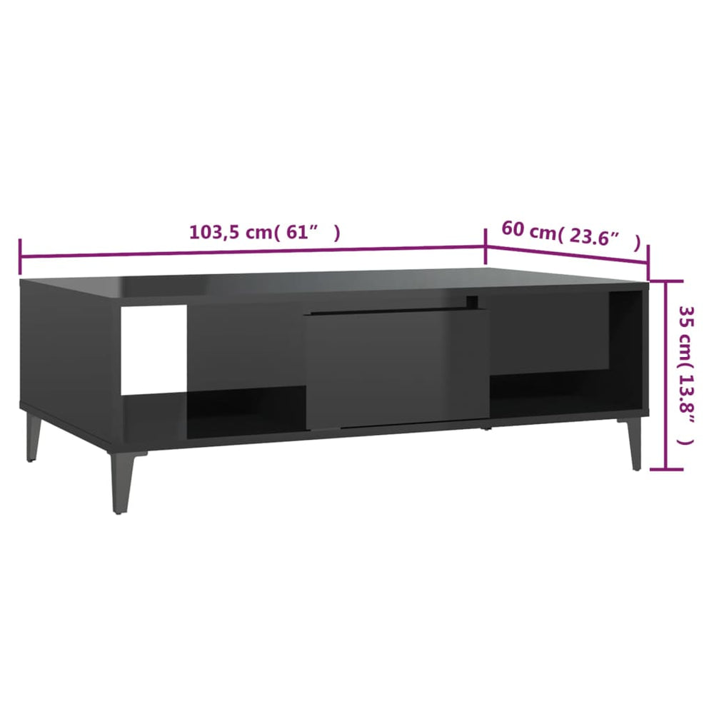 Salontafel 103,5x60x35 cm spaanplaat hoogglans zwart MeubelReus