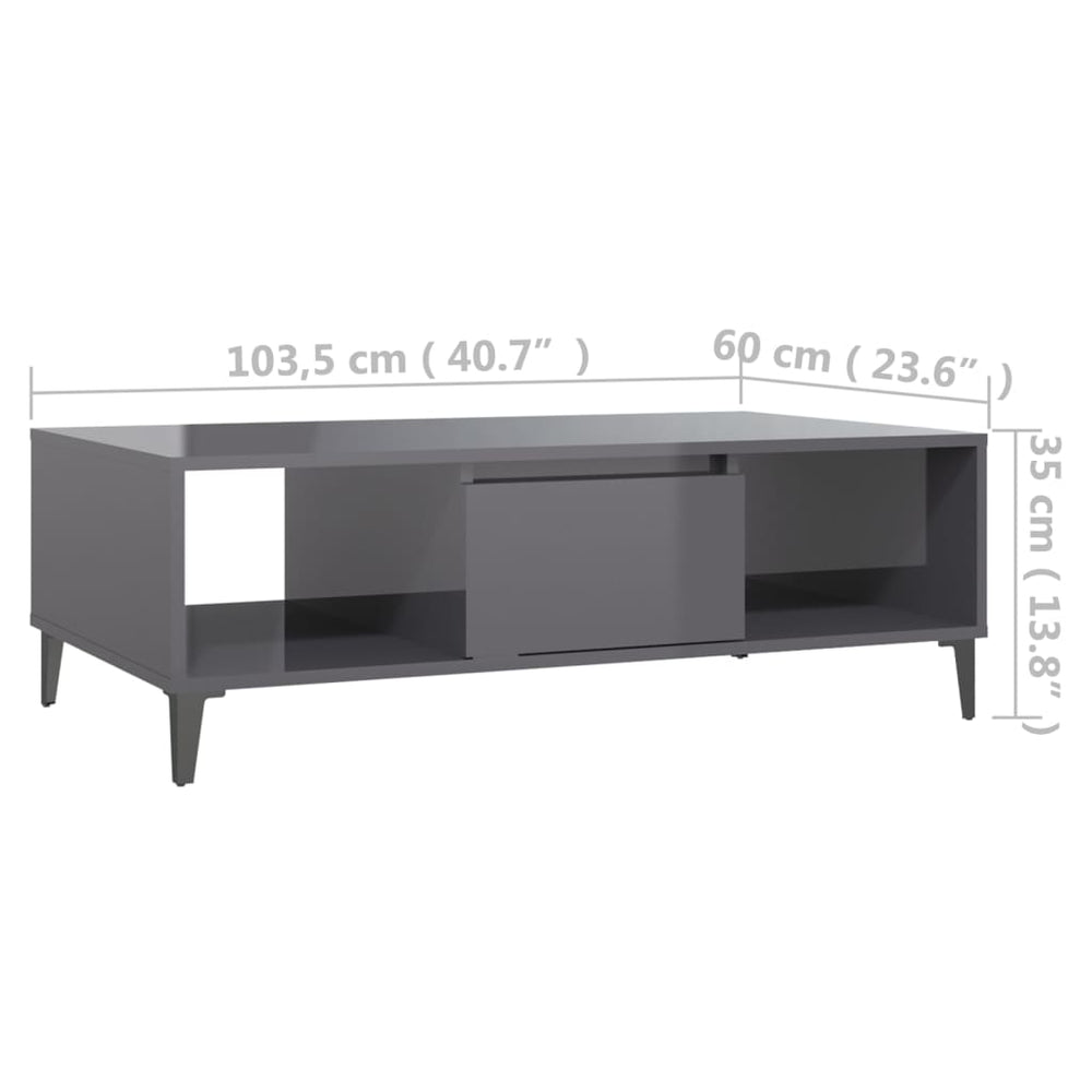 Salontafel 103,5x60x35 cm spaanplaat hoogglans grijs MeubelReus