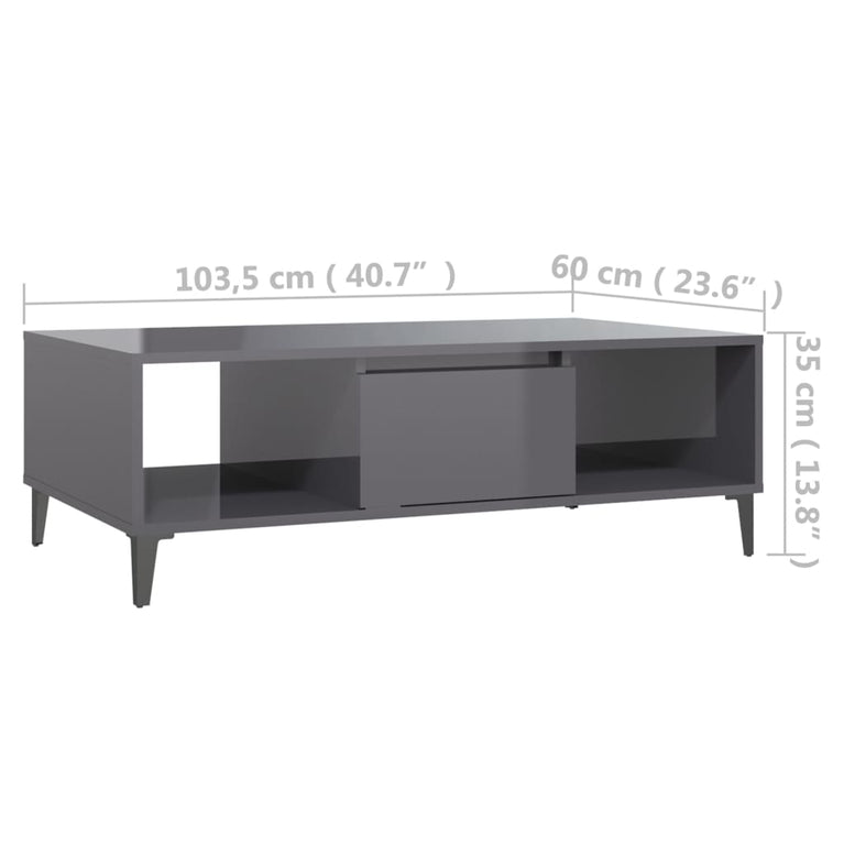 Salontafel 103,5x60x35 cm spaanplaat hoogglans grijs MeubelReus