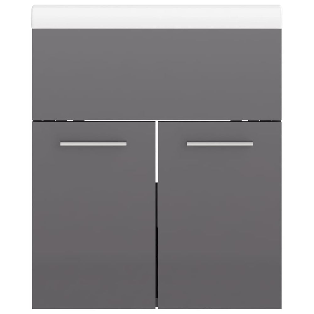 Wastafelkast met ingebouwde wastafel spaanplaat hoogglans grijs MeubelReus