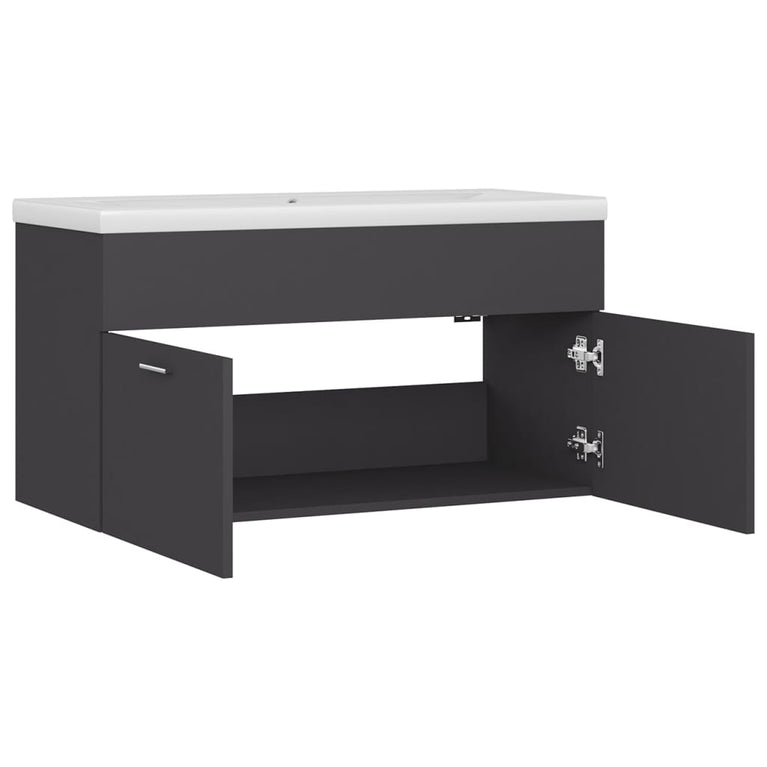 Wastafelkast met ingebouwde wastafel spaanplaat grijs