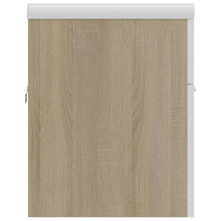 Wastafelkast met ingebouwde wastafel spaanplaat wit en eiken