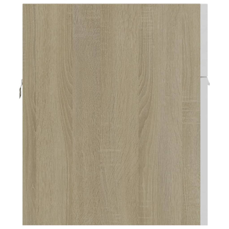 Wastafelkast met ingebouwde wastafel spaanplaat wit en eiken