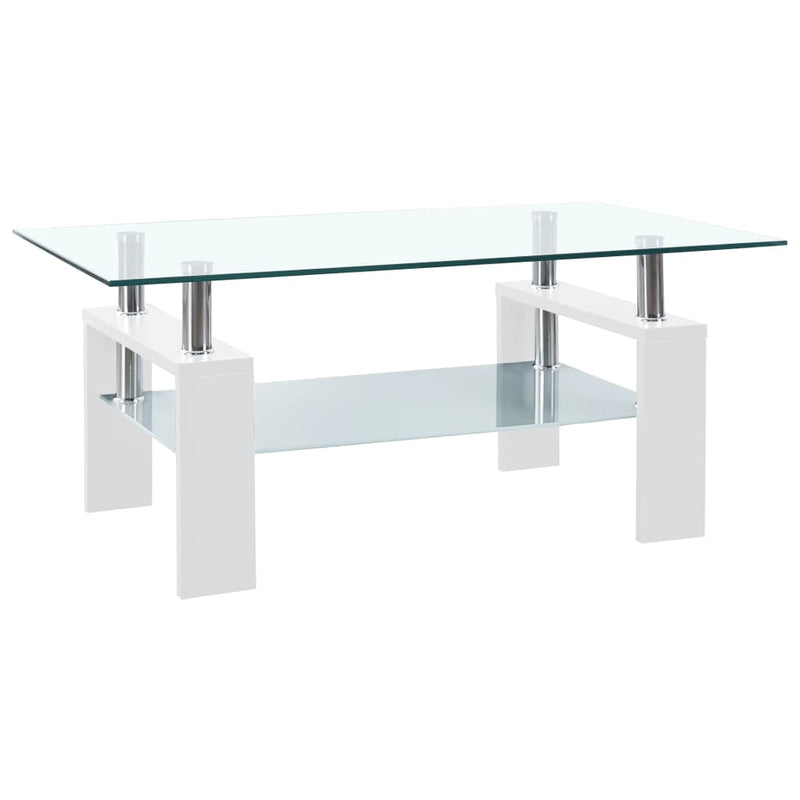 Salontafel 95x55x40 cm gehard glas transparant en wit