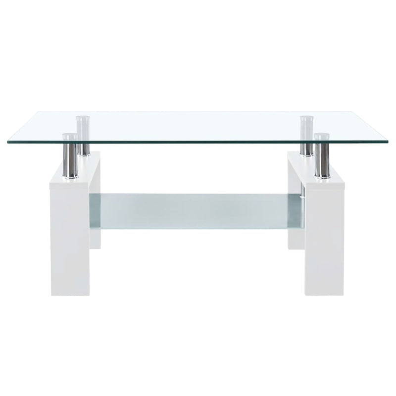 Salontafel 95x55x40 cm gehard glas transparant en wit