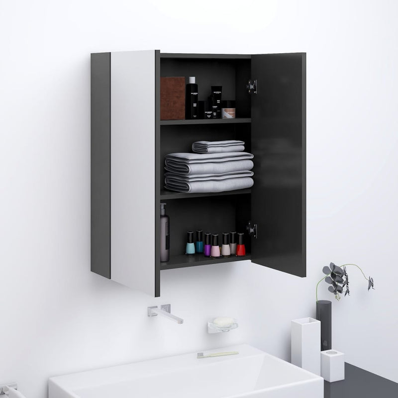 Badkamerkast met spiegel 60x15x75 cm MDF grijs MeubelReus