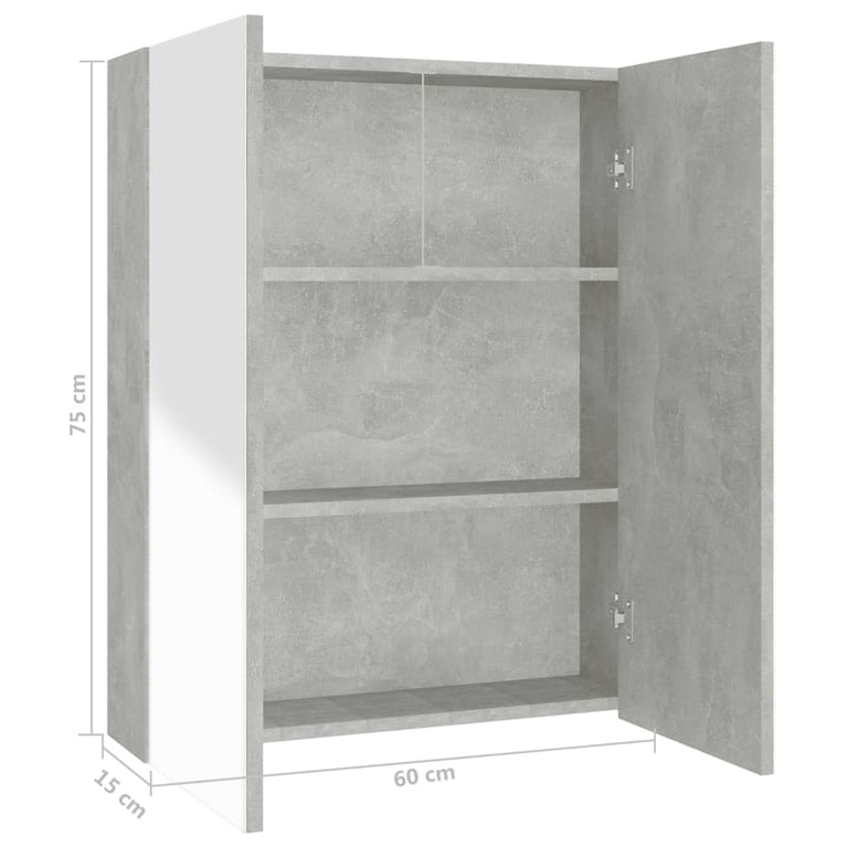 Badkamerkast met spiegel 60x15x75 cm MDF betongrijs MeubelReus