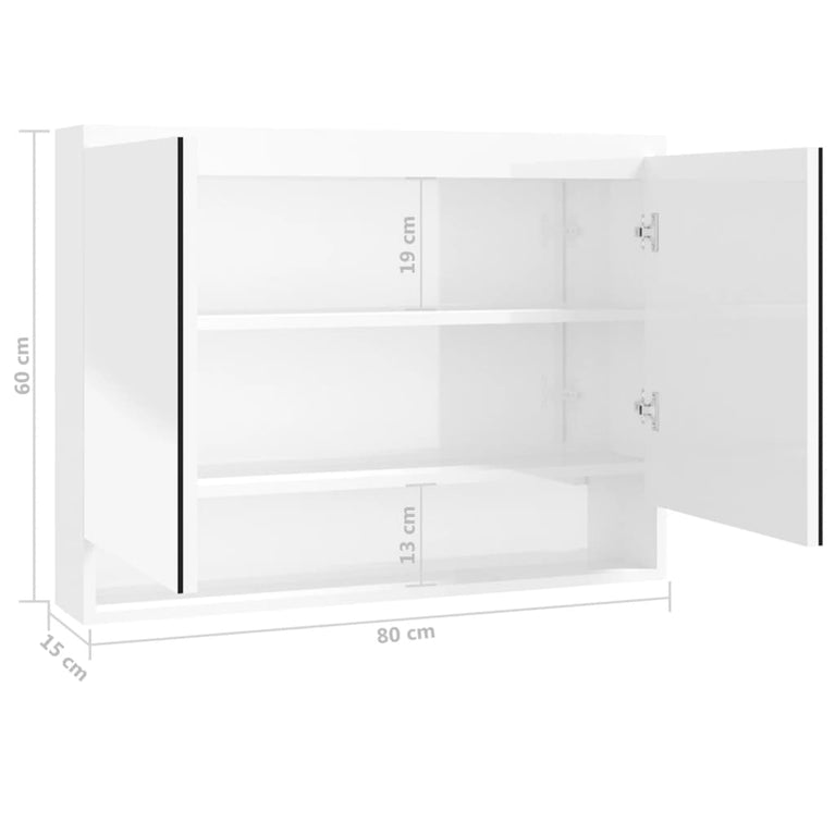 Badkamerkast met spiegel 80x15x60 cm MDF glanzend wit MeubelReus